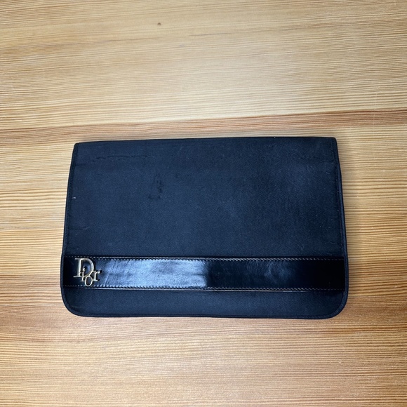 DIOR Vintage Clutch Handbag - Black satin snap with logo jacquard inside - Picture 1 of 8